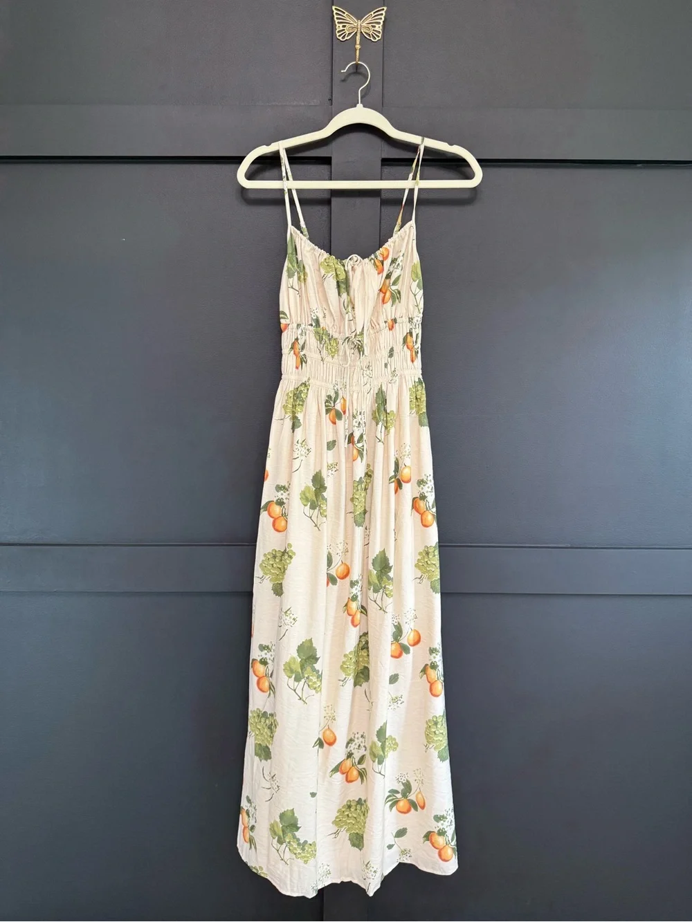 Abercrombie & Fitch Cream Maxi Dress with Orange & Green Fruit Print